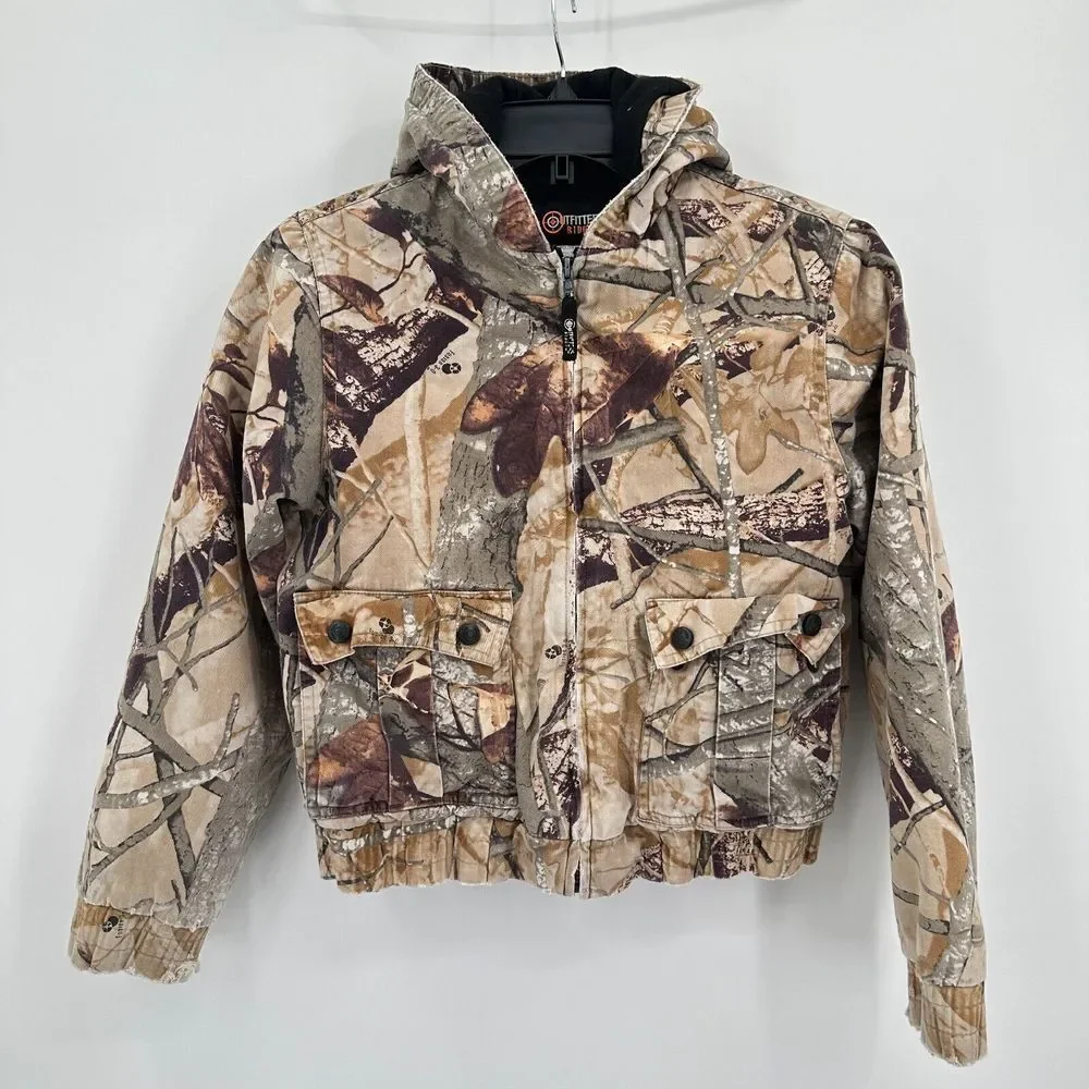 Vtg‎ Outfitters Ridge Jacket Kids L 12/14 Brown Tan Camo Hunting Outdoors Grunge